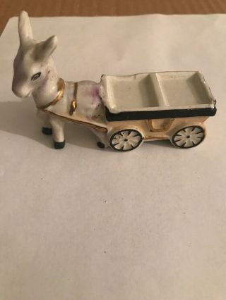 Vintage Small Porcelain Donkey And Cart - Japan Cute Holiday Japanese