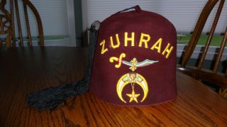Vintage Masonic Zuhrah Shriners Fez Hat - 7 1/4 Lou Walt