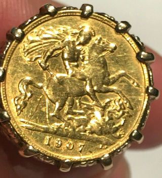 Vintage 1907 Half Sovereign 22ct Gold Mounted In 9ct Ring - Total Weight 10g