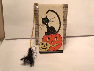 1920s Gibson Marked Bridge Tally Card Black Cat Jack O Lantern Halloween