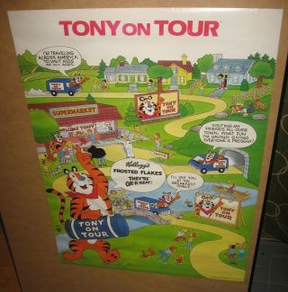 Vintage 1988 Tony The Tiger On Tour Promo Poster Frosted Flakes Cereal