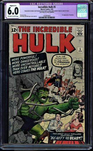 Incredible Hulk 5 Cgc 6.  0 1st App Of Tyrannus 1303959001 Restored (c - 1)