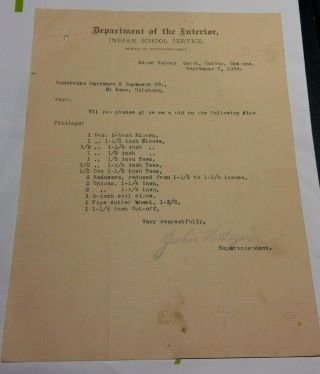 1898 Department Of The Interior Indian School Service Seger Colony Oklahoma