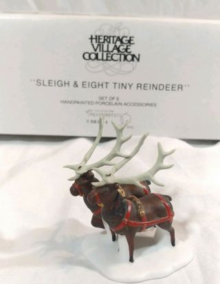 Dept 56 Heritage Village Sleigh And Eight Tiny Reindeer Replacement Set Only