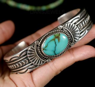 Heavy Mens Navajo Vintage Old Pawn Traditional Persian Turquoise Bracelet