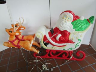 Grand Ventura Santa Claus Sleigh & Two Reindeer Blow Mold 1999 Vtg 32 " 64 " Wide