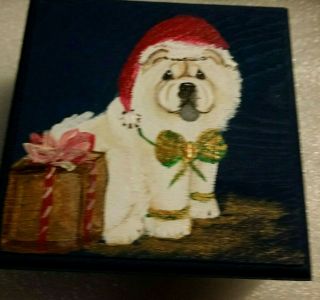 Small Hand Painted Cream Chow Chow Christmas Box By Useableart