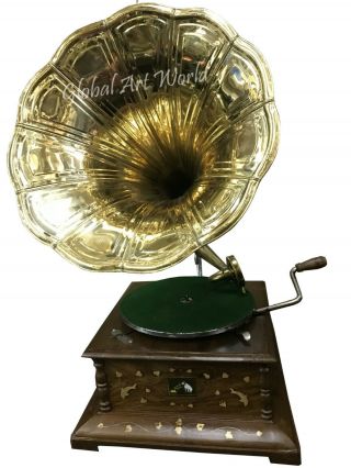 Antique Brass Horn Handcrafted Vintage Style Phonograph Hmv Gramophone Hb 0155