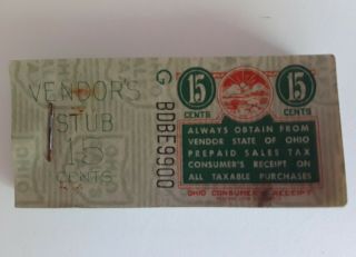 Full Book Of Ohio State Tax Stamps 15 Cents Vendors Stub Receipt