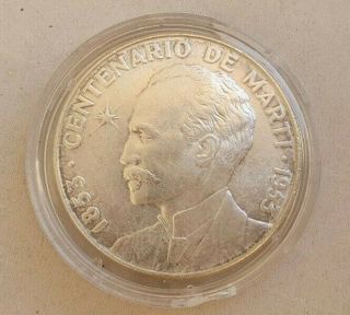 1 Peso Centenario De Jose Marti 1853 - 1953 Silver 26 Grams 900 Exc,  Ms62