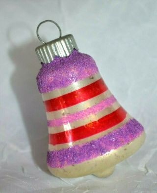 Vtg Shiny Brite Bell Xmas Ornament Silver & Red,  Purple Pink Mica,  2 "