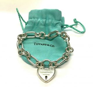 Authentic Vintage Tiffany & Co Ny Sterling Silver Heart Lock/padlock Bracelet