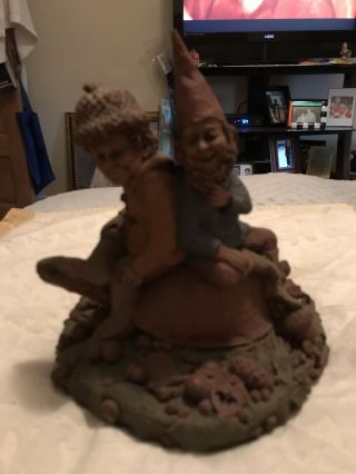 Cairn Studio Large Gnome Retired Hand Signed Tom Clark 2 On A Rock Smiling