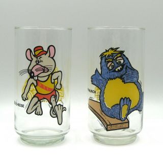 Vtg Set Of 2 Chuck E Cheese Pizza Time Theatre Mr.  Munch & Chuck Glass Cup 80s