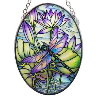 Dragonfly Hand Painted Glass Suncatcher By Amia Studios 4.  5 " X 3.  25 "