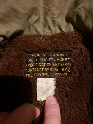 Post Wwii Us Navy AL - 1 Flight Jacket size 40 3