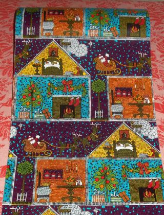 Vtg Christmas Wrapping Paper Gift Wrap 2 Yards Twas The Night Before Mosaic