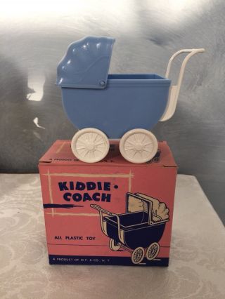 VINTAGE M.  P& Co.  Kiddie Coach BLUE Doll Carriage Stroller w/ Box 2