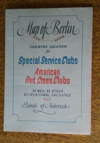 1946 Cold War Map Of Berlin Special Service Clubs Red Cross Ww2