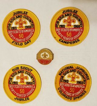 Boy Scouts Vintage 1960 National Jamboree & 50 Year Annv Patch And N/c Slide Set