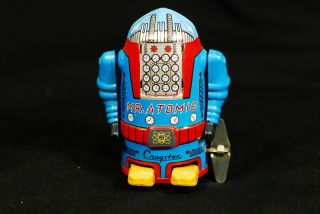 Mr Atomic Robot Vintage Japanese Wind - Up Tin Toy 11.  5cm Made In Japan