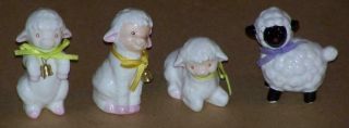 4 Ceramic Lamb Figurines,  Easter Decor,  One Black Sheep
