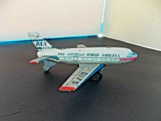 Vintage Tin Friction Toy Jet Airplane Pan American World Airways Haji - Japan