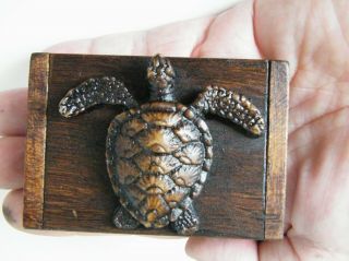 1 Hono Turtle Box Teak Wood Mini Chest Coins Jewelry Box Sea Honu Tortoises