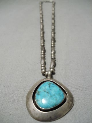 Stunning Vintage Navajo Carico Lake Turquoise Sterling Silver Necklace Old