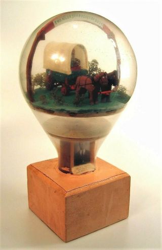 Folk Art Huge 12 " Diorama Of Comstock Wagon In Light Bulb Bottle Provenance
