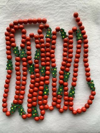 Christmas Wooden Bead Garland Red Green Trees 9’