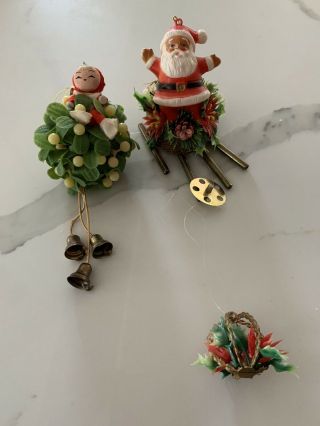 2 Vintage Christmas Elf Santa Claus Chimes W/mistletoe