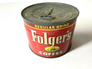 Vintage 40s - 50s Folgers 1/2 lb pound coffee can with key 3