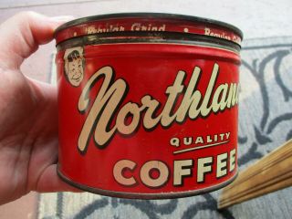 Very Rare Vintage Antique Tin Can Northland Quality Coffee 1 Pound W Lid Cover