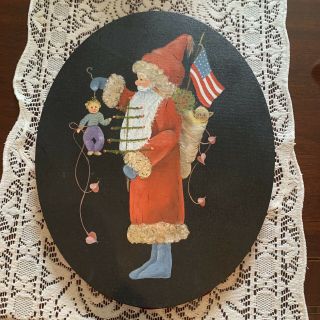Hand Painted Folk Art Old World Santa On Canvas Unknown Artist 14” X 11”
