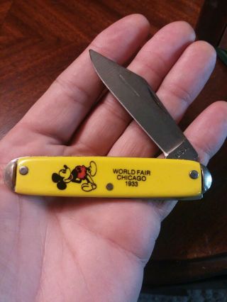 Vintage 1933 Chicago World Fair Mickey Mouse Pocket Knife Disney Yellow