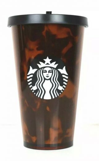 Starbucks Cold Cup Grande Tortoise Shell Black & Brown Tumbler W/ Straw