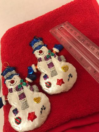 Snowman (2) Colorful Christmas Tree Ornaments.  4” Tall.  Perfect For Snowman Fan