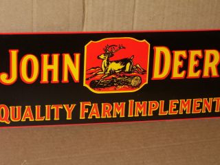 John Deer Quality Farm Implements Rare Size Deere Stepping Over Tree Black Sign