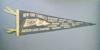 Vintage 1937 York Yankees Pennant Lou Gehrig Joe Dimaggio Bill Dickey Lefty