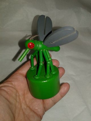 Wooden Mosquito Bug Push Button Puppet
