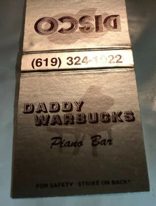 Vintage Matchbook Cover Daddy Warbucks Piano Bar”disco”cathedral City California