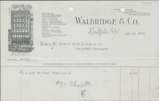 1914 Buffalo Ny Waldbridge & Co Toys/kodaks/victrolas Billhead Building Graphic