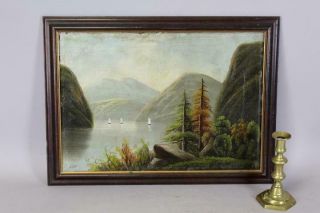 A Very Fine 19th C Folk Art Hudson River Valley Oil/canvas Painting Signed " Tln "