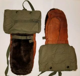 Vtg 1951 Us Military Arctic Mittens M - 1949 Wool Leather Fur Northwest Glove Co