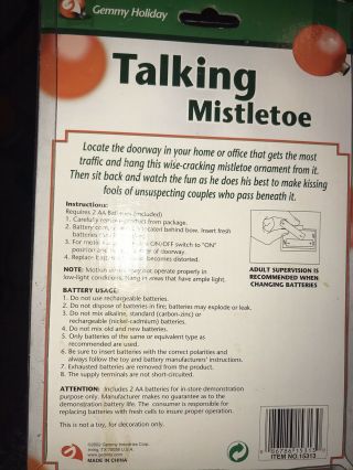 RARE GEMMY Talking Mistletoe MOTION ACTIVATED 21 Different Phrases 105 3