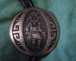 Tg - 025 - Early Vintage Alde Qumyintewa Hopi Bolo Tie Sterling Silver Medicine Man