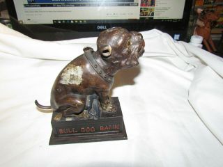 Vintage Cast Iron Mechanical Bank Bull Dog Bank Paint All Origin