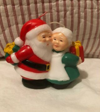 Vintage Santa And Mrs.  Claus Candle Christmas Decor Adorable Kitsch