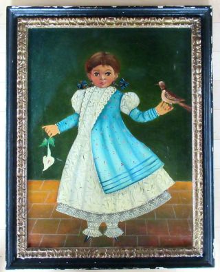 Agapito Labios Painting Young Girl With Bird Mexican Folk Art Marshall Field 